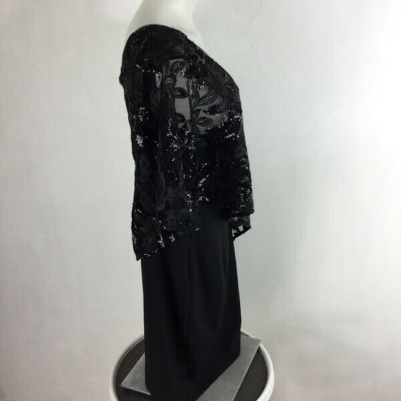 TAHARI by ASL Sequin Overlay black dress - Picture 4 of 11